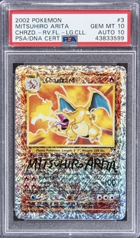 2002 Pokemon Legendary Collection Reverse Foil #3 Charizard Signed by Mitsuhiro Arita - PSA GEM MT 10, PSA/DNA 10 - Pop. "1-of-1!"